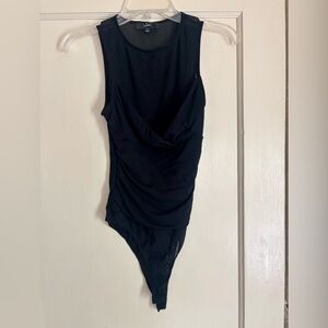 Black Sleeveless Draped Bodysuit